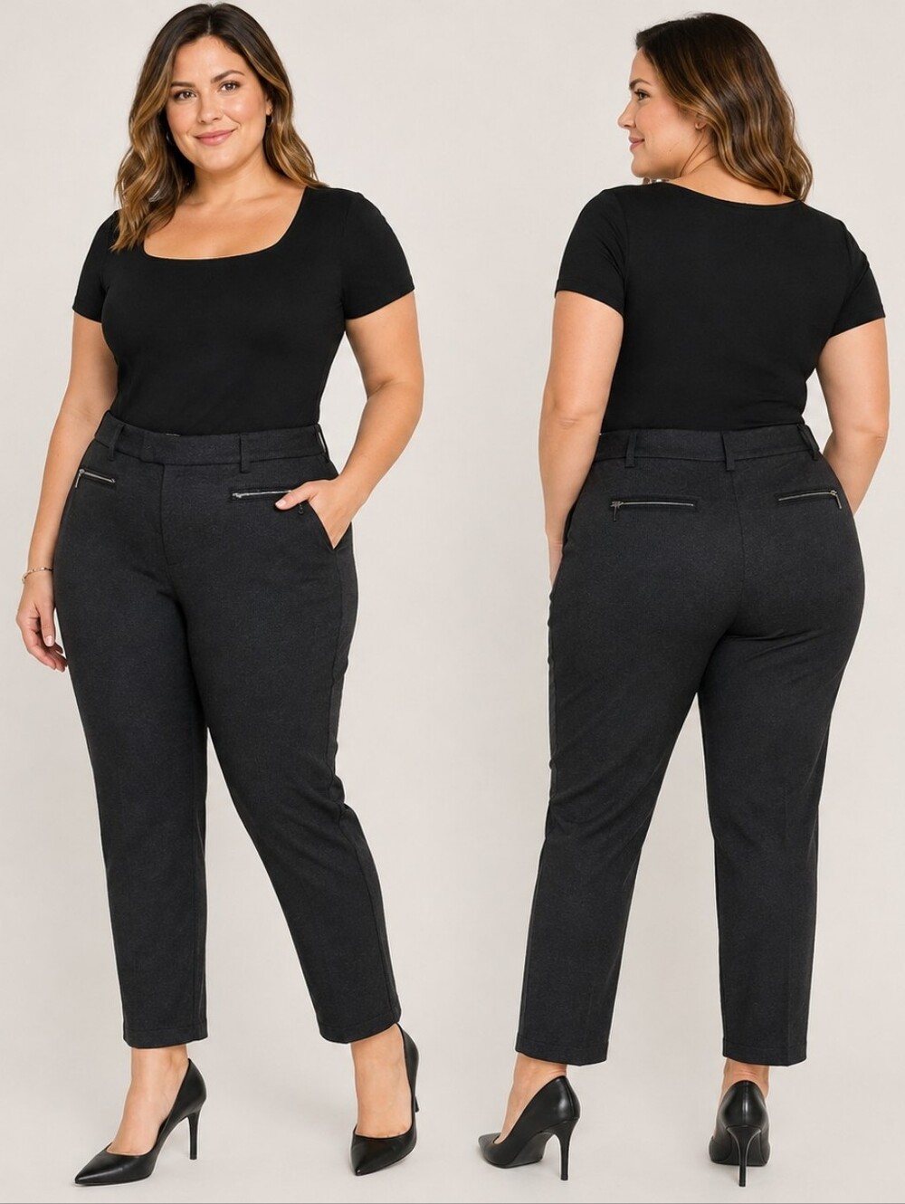 Dalia Collection Moderne Fit Size 12 Charcoal Zip Pocket Pants Contemporary, Bus
